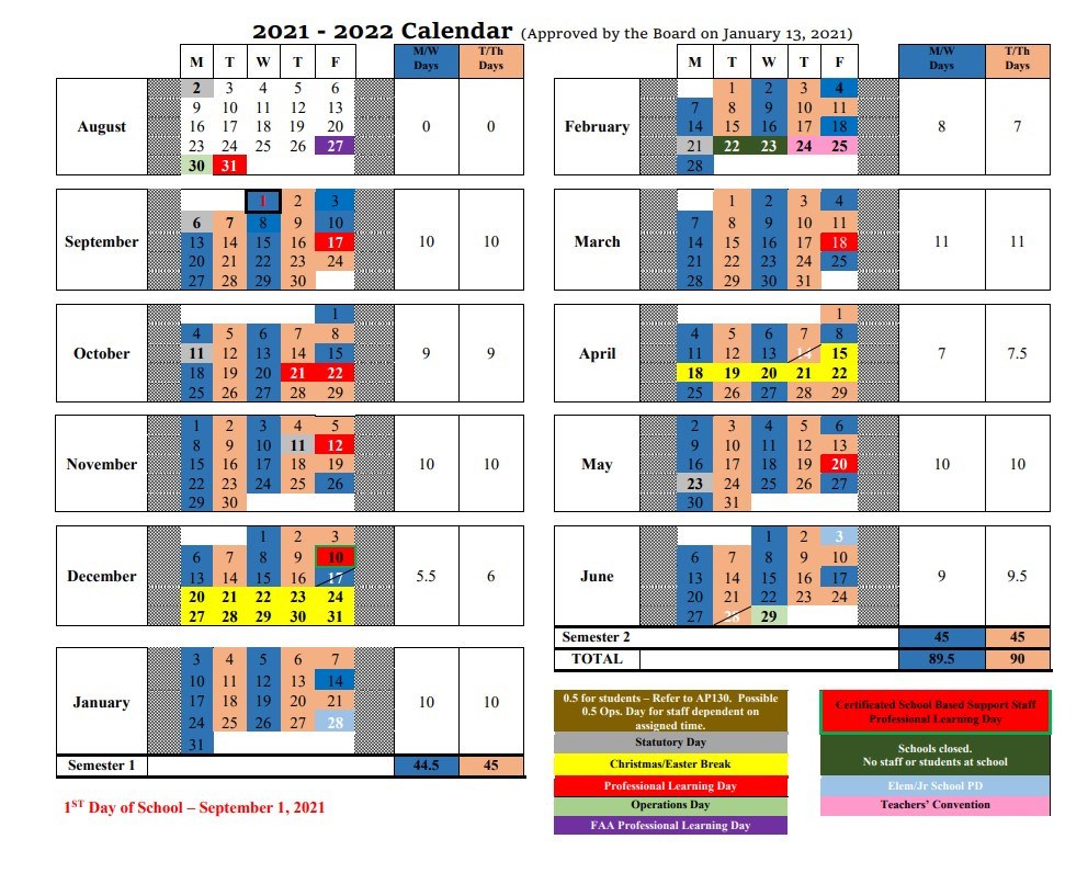 Kindergarten Calendar 2021-2022